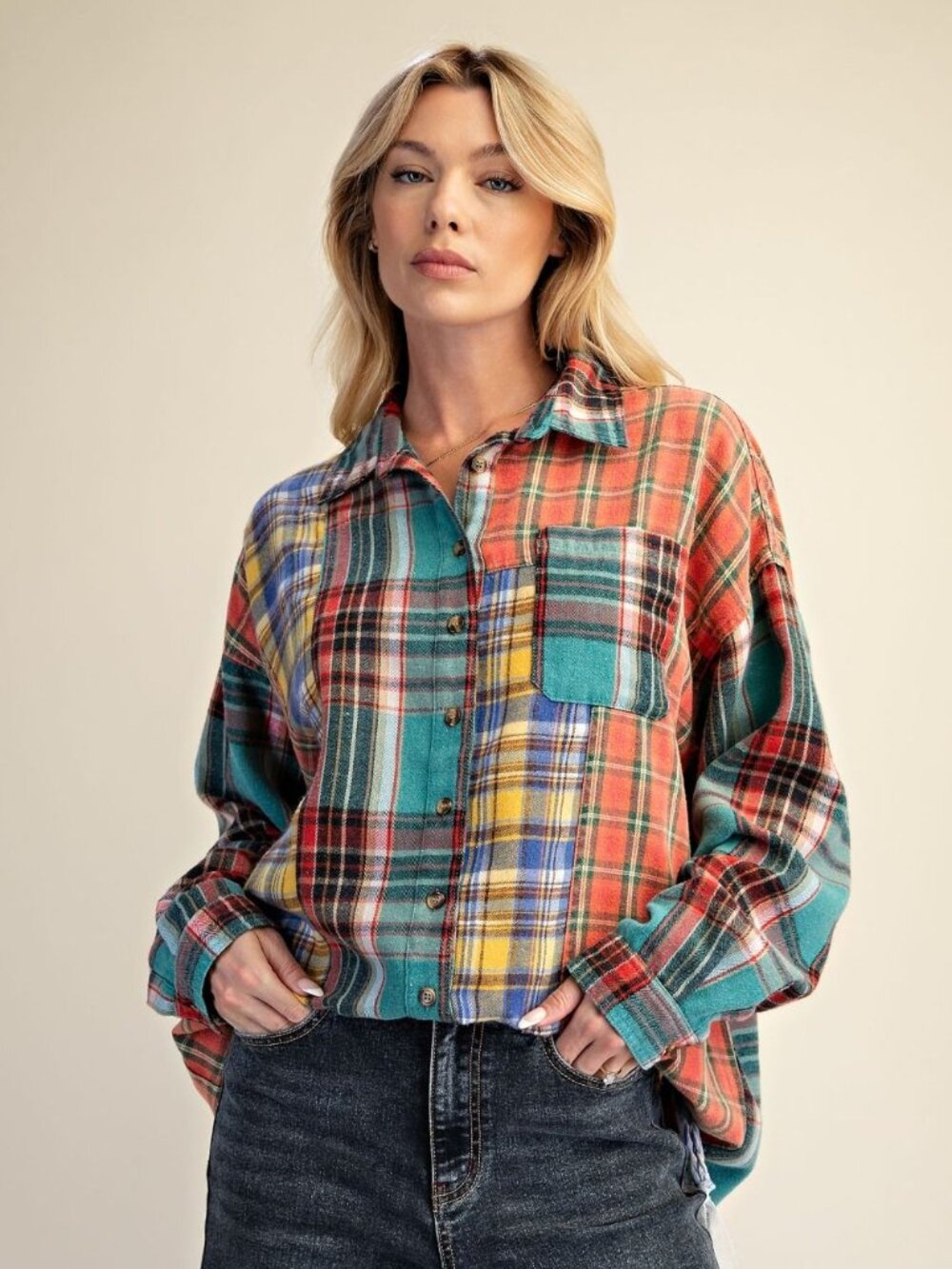 NWT Super Soft Easel Mixed Button Down Shirt - Picture 15 of 16
